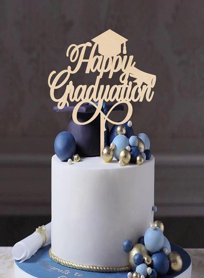 Cliths Happy Graduation Cake Topper - Wooden Graduation Cake Decoration, Party Supplies for College & School Graduation, Congrats Celebration, 6.77 x 6 Inch - Image 3